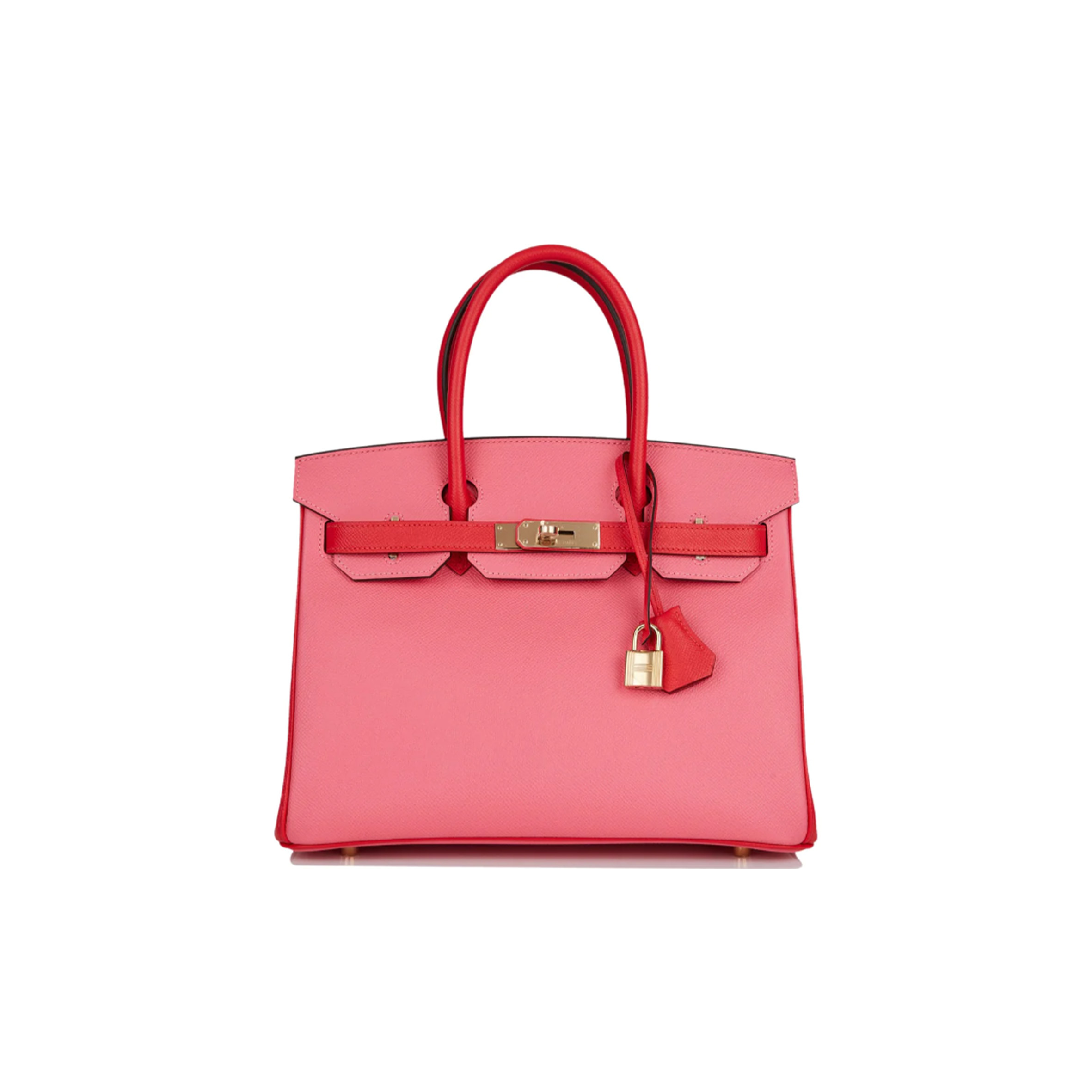 HERMES MASTER BIRKIN 30 EPSOM LIPSTICK PINK AND RED GOLD BUCKLE BAG H028369CK72 (30*23*15cm)